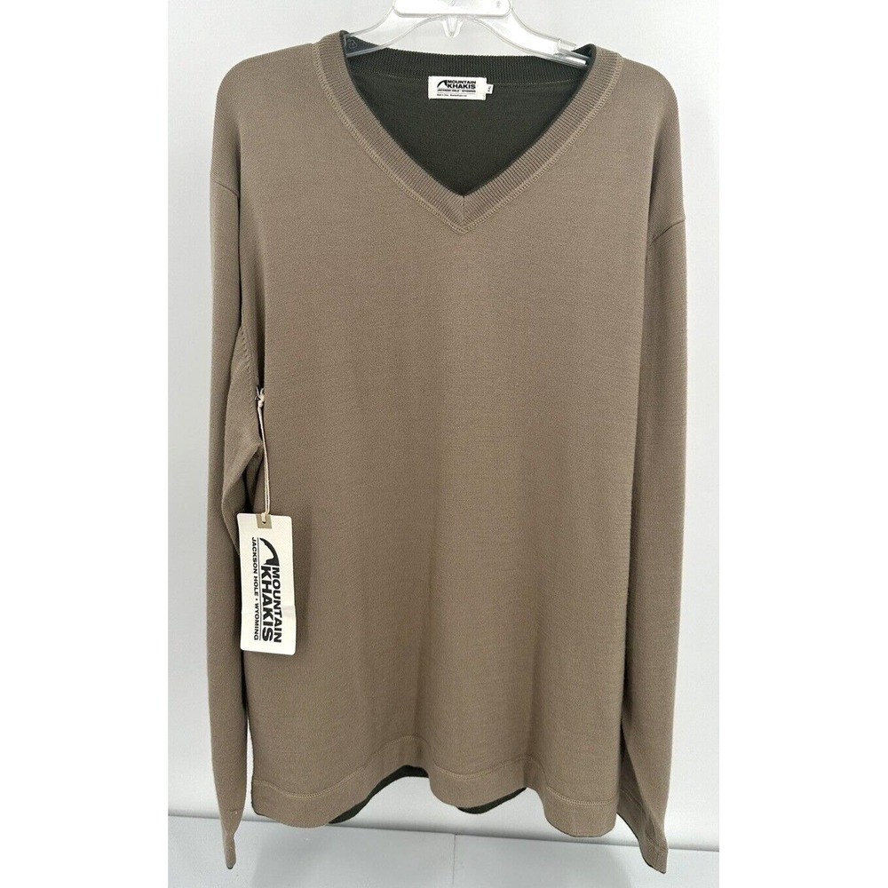 MOUNTAIN KHAKIS 100% MERINO WOOL V NECK SWEATER Mens Size XXL Retro Khaki SOFT!!